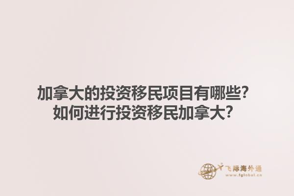 加拿大的投资移民项目有哪些？如何进行投资移民加拿大？